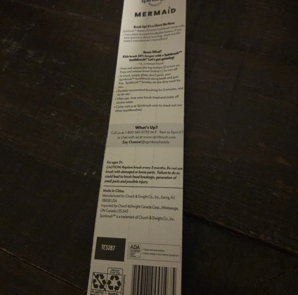 2-Mermaid Kids Electric Toothbrush NiB